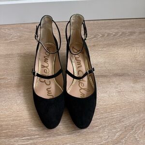 Sam Edelman Black Suede Double-Strap Mary Jane Slingback Pumps